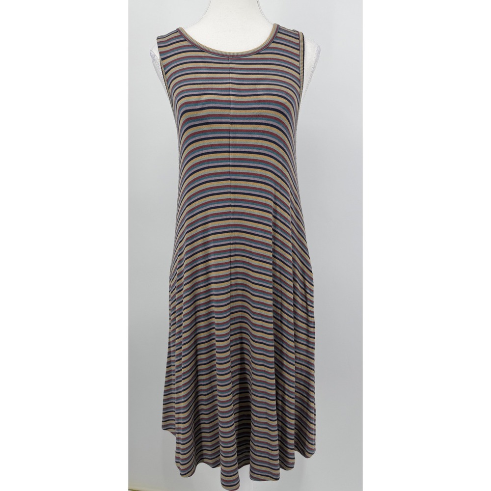 Toad&Co Womens Medium Multi Color Striped Rib Knit Sleeveless Midi Dress